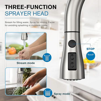 Kitchen Faucets, Kitchen Faucet with Pull Down Sprayer, High Arc Single Handle Kitchen Sink Faucet with Water Lines, Brushed Nickel Kitchen Faucet with Sprayer, RV Sink faucets