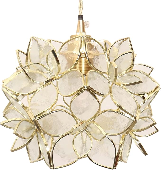 Bieye L10967 Petals Tiffany Style Stained Glass Ceiling Pendant Light with 8-inch Wide Lampshade (Clear, 8" Rose Lily)
