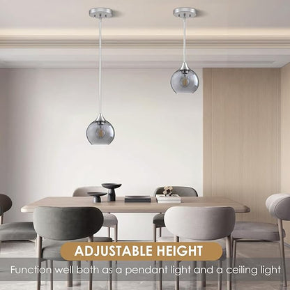 Pendant Lights Kitchen Island 2 Pack, Grey Seeded Glass Pendant Light Fixtures & Adjustable Rods, Brushed Nickel Kitchen Island Lighting, Modern Island Lights for Kitchen Dining Room E26 Base