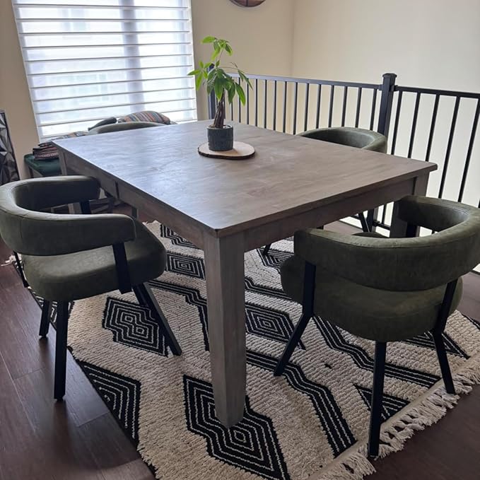 Modern Barrel Dining Chairs Set of 6, Green PU Leather Upholstered Dining Room Chairs with Arms, Comfy Kitchen Chairs with Black Metal Legs for Dinner Living Room