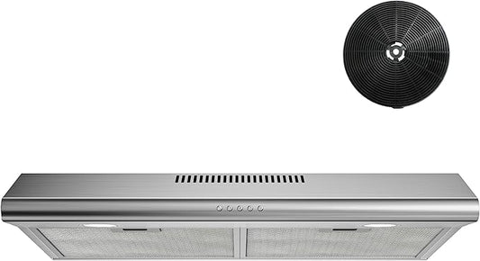 FIREGAS 30 Inch Under Cabinet Range Hood, 300 CFM Ducted/Ductless Kitchen Vent Hood Over Stove, 3-Speed Exhaust Fan with LED Light, Reusable Filter & Charcoal Filter, Stainless Steel