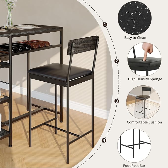 Garvee Dining Table Set for 2, Square Table and 2 Chairs Space Saving Compact Dinette Set for Small Spaces Kitchen Dining Room Apartment Breakfast Nook 29.1 x 29.1 x 30 in Black