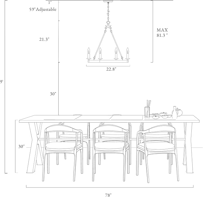LALUZ Farmhouse Chandelier, Wood Wagon Wheel 6-Light Chandelier Light Fixture for Dining Room, Living Room, Bedroom, and Foyer