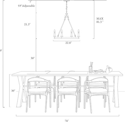 LALUZ Farmhouse Chandelier, Wood Wagon Wheel 6-Light Chandelier Light Fixture for Dining Room, Living Room, Bedroom, and Foyer