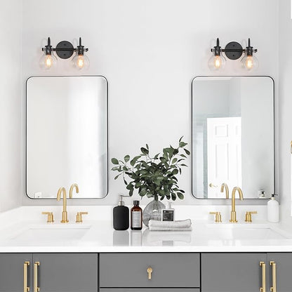 KSANA Black Bathroom Light Fixtures, 2-Light Modern Farmhouse Black Vanity Lights with Clear Glass Shade Over Mirror for Hallway, Kitchen, Bedroom, and Living Room
