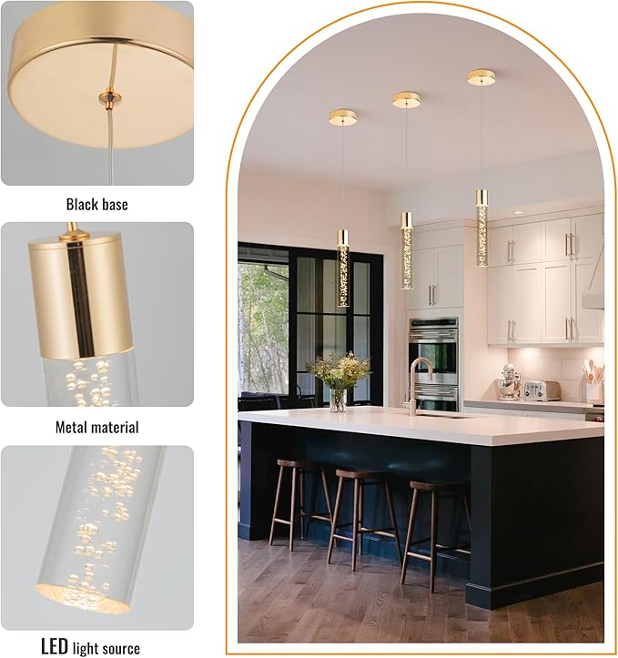 Dimmable LED Pendant Lights Kitchen Island Lighting,5CCT/2700K/3000K/3500K/4000K/5000K,Modern Hanging Island Lights Kitchen Ceiling Lighting Fixtures,for Kitchen Dining Room (Gold, 3 Pack)