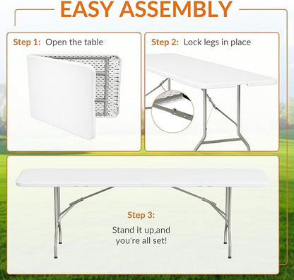 Elevon 8 Feet Heavy Duty Folding Table with Adjustable Height, Fold-in-Half Portable Table for Indoor Outdoor Use - Camping, Picnic, Party, Wedding, Dining, Utility Table