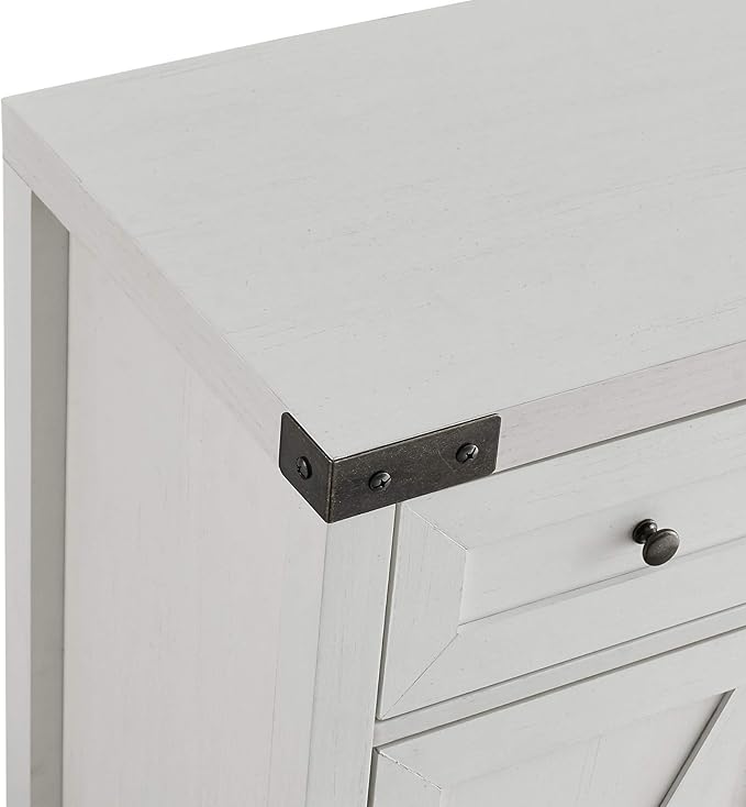Walker Edison Farmhouse Double Barn Door Accent Kitchen Storage Cabinet Pantry with 1 Drawer, 30 Inch, Brushed white