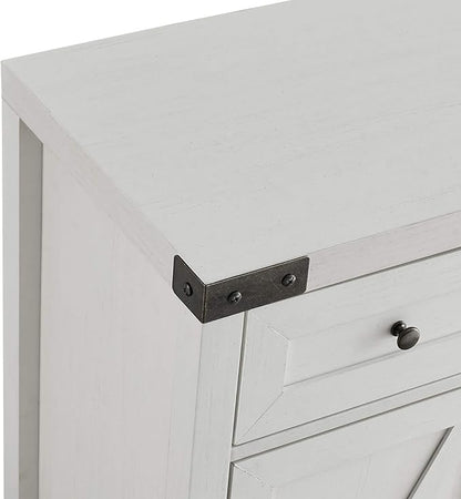 Walker Edison Farmhouse Double Barn Door Accent Kitchen Storage Cabinet Pantry with 1 Drawer, 30 Inch, Brushed white