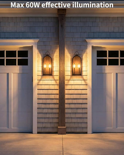 Outdoor Wall Light Fixtures, 2-Light Porch Lights Outdoor, Matte Bronze Exterior Waterproof Wall Sconce with Glass Shade, Outside Lantern for House Doorway Patio Entryway, E12 Socket, 2 Pack