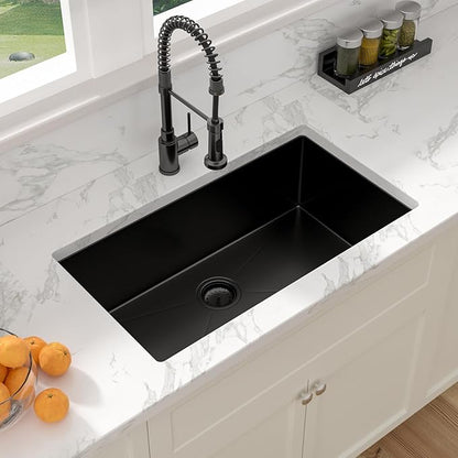 Sarlai 32 Matte Black Undermount Kitchen Sink - 32x19 Inch Kitchen Sink Undermount with Ledge NANO-Tech Round Corner 16 Gauge Stainless Steel Single Bowl Sinks Basin