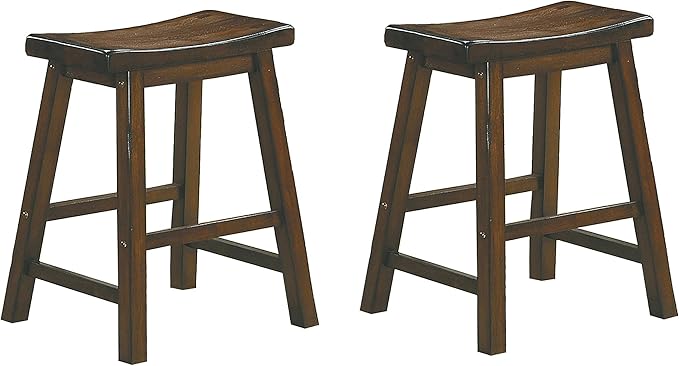 Lexicon Victoria Saddle Solid Wood Stool Set of 2 - Saddle Kitchen Stool Dining Height Stools for Dining, Armless Chair Seating, Perfect Casual - 17.5" Distressed Cherry