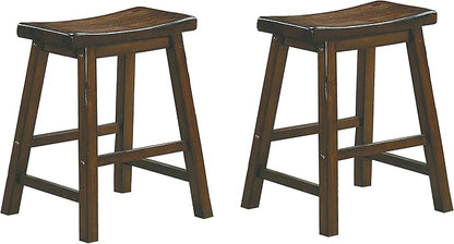 Lexicon Victoria Saddle Solid Wood Stool Set of 2 - Saddle Kitchen Stool Dining Height Stools for Dining, Armless Chair Seating, Perfect Casual - 17.5" Distressed Cherry