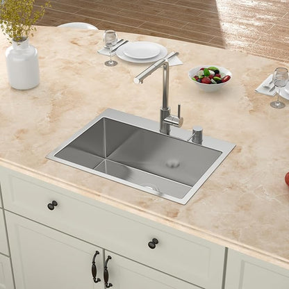 24 Inch Drop In Kitchen Sink- Top Mount Sink 24x18 Inch 9" Deep 304 Stainless Steel Sinks 16 Gauge Countertop Single Bowl Kitchen Sinks With Assembly