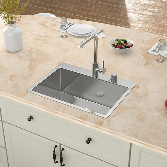 24 Inch Drop In Kitchen Sink- Top Mount Sink 24x18 Inch 9" Deep 304 Stainless Steel Sinks 16 Gauge Countertop Single Bowl Kitchen Sinks With Assembly