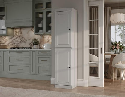 Palace Imports Solid Wood Kitchen Pantry - Narrow Storage Cabinet - Raised Panel Doors, Adjustable Shelves, Off White, 16.5" Wide x 71.5" Tall, 100% Eco-Friendly Wood, Modular Pantry Cabinet Systems