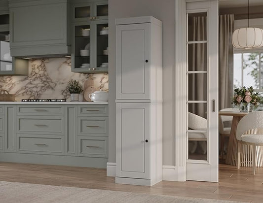 Palace Imports Solid Wood Kitchen Pantry - Narrow Storage Cabinet - Raised Panel Doors, Adjustable Shelves, Off White, 16.5" Wide x 71.5" Tall, 100% Eco-Friendly Wood, Modular Pantry Cabinet Systems