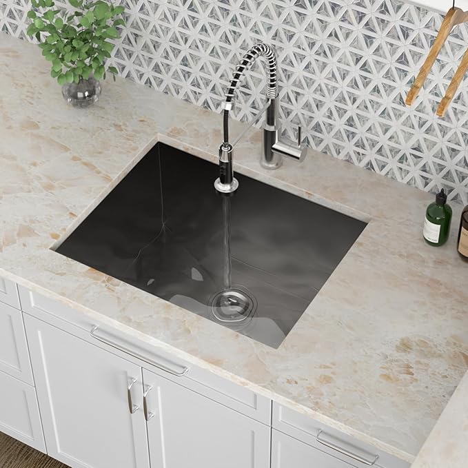 Kichae 23 Laundry Sink Undermount - 23”x18" Black Undermount Utility Sink 13" Deep Stainless Steel 16 Gauge Single Bowl Under Counter Handmade Laundry Utility Room Basin