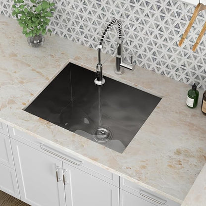 Kichae 23 Laundry Sink Undermount - 23”x18" Black Undermount Utility Sink 13" Deep Stainless Steel 16 Gauge Single Bowl Under Counter Handmade Laundry Utility Room Basin