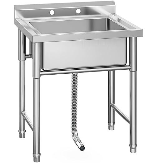 YITAHOME 29in Utility Kitchen Sink Free Standing Single Bowl with Pipe NSF Stainless Steel Commercial Sink for Laundry Room Bathroom Farmhouse Garage Indoor Outdoor
