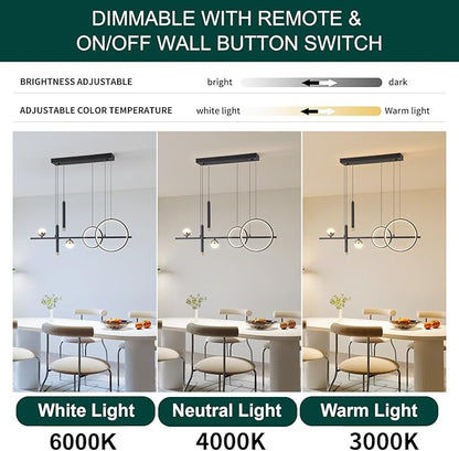 ORANOOR LED Modern Chandeliers for Dining Room, Dimmable Black Gold Chandelier Kitchen Pendant Lighting Over Island, Linear Ring Globe Pendant Light Fixtures Dining Room Lights Ceiling Hanging