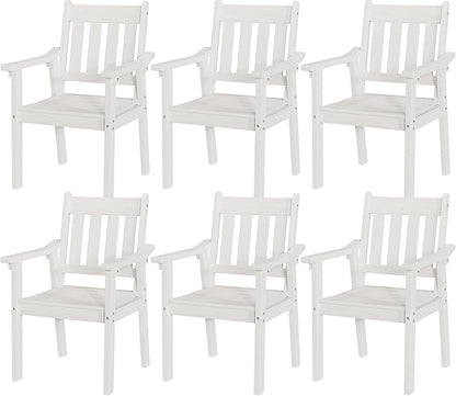 YEFU Patio Dining Chairs Set of 6: All Weather Outdoor Dining Chairs with Wide Curved Seat and Backrest - Outdoor Furniture Plastic for Outside Backyard/Garden/Porch/Deck 350lbs Capacity White