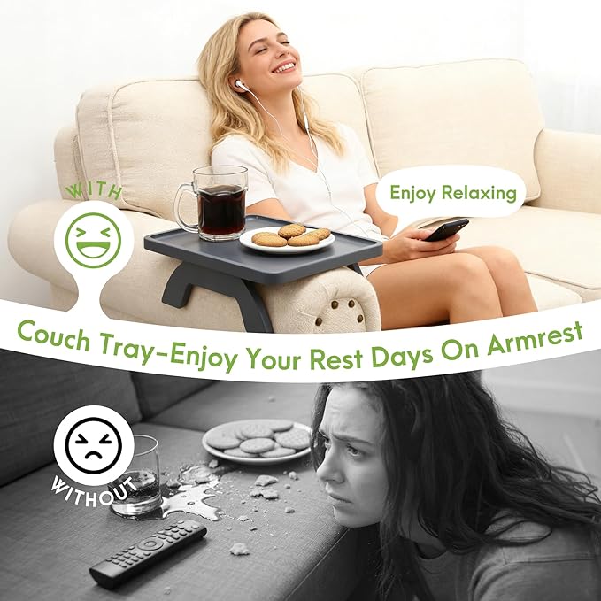 SINWANT Couch Arm Table,Sofa Arm Clip on Tray Tables,Bamboo Couch Armrest Table Suitable for Home Drinks/Eat/Fruit, Snack Chair Tray for Drink Eating