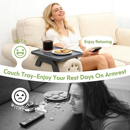 SINWANT Couch Arm Table,Sofa Arm Clip on Tray Tables,Bamboo Couch Armrest Table Suitable for Home Drinks/Eat/Fruit, Snack Chair Tray for Drink Eating