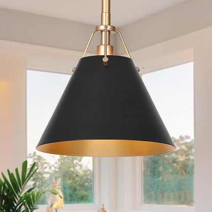 KSANA Modern Black Gold Pendant Light, 1-Light Farmhouse Pendant Lighting for Kitchen Island, Dining Room, Hallway, Foyer and Bedroom