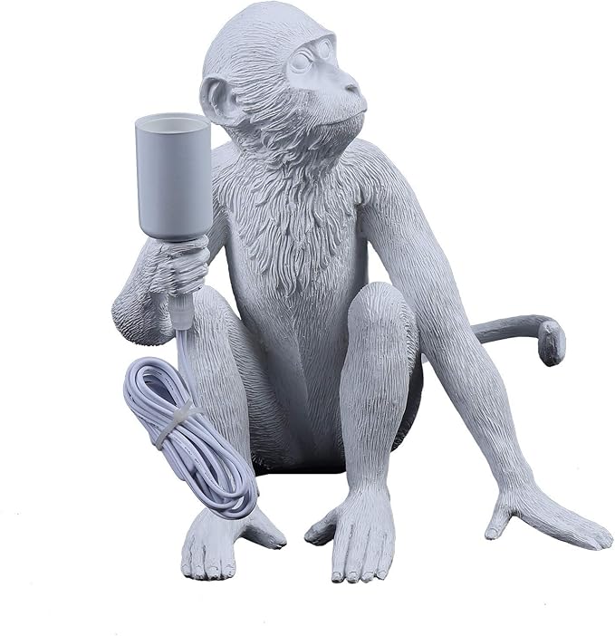 LOYALHEARTDY Modern Table Light Monkey Desk Lamp Fixture Vintage Resin Monkey Light Desk Lamp for Living Room Children's Kid's Bedroom Club Decoration (White, Table Lamp)