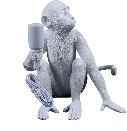LOYALHEARTDY Modern Table Light Monkey Desk Lamp Fixture Vintage Resin Monkey Light Desk Lamp for Living Room Children's Kid's Bedroom Club Decoration (White, Table Lamp)