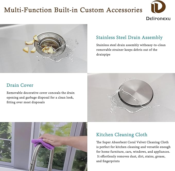 18 Inch Undermount Bar Sink – Delironexu 18 Gauge Stainless Steel Bar Sink, 18x18x8 Small Kitchen Sink with Brushed Finish, Wet Bar Sink Undermount for RV, Outdoor, and Prep Use