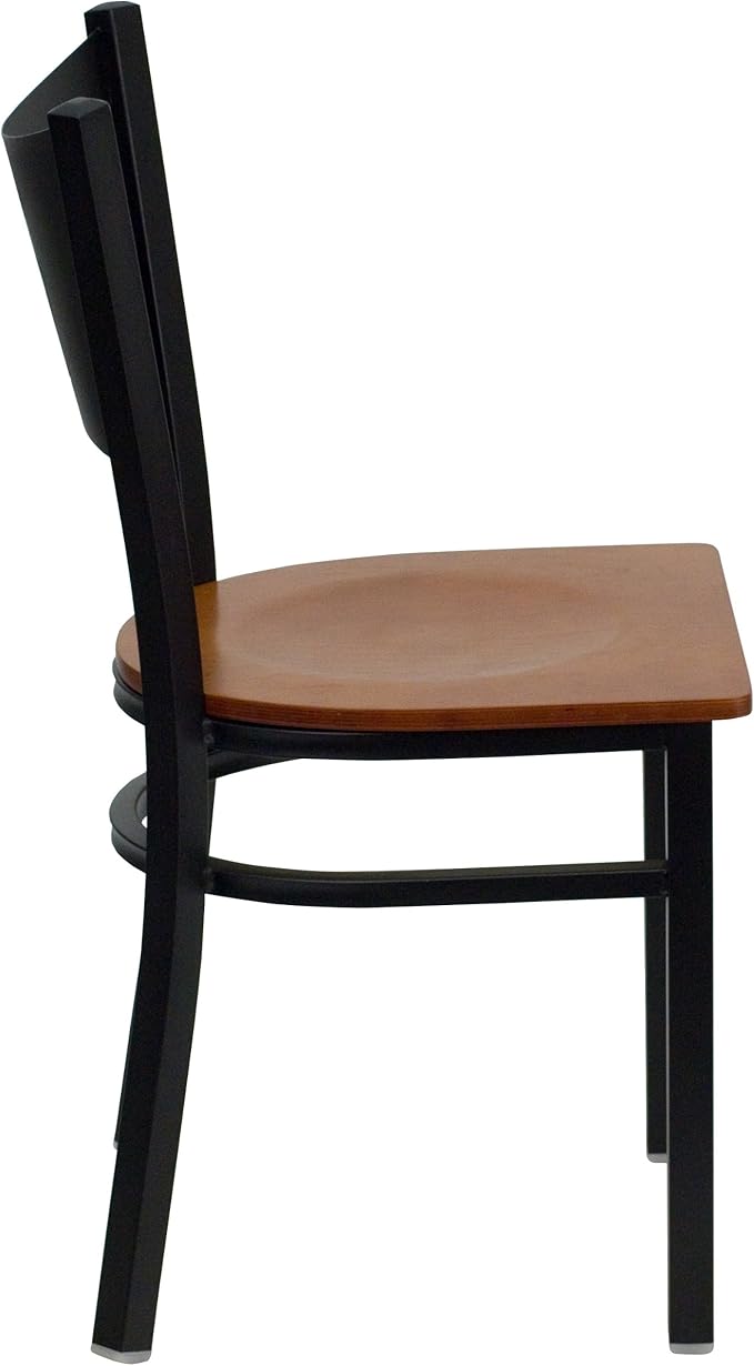 Flash Furniture 4 Pk. HERCULES Series Black Coffee Back Metal Restaurant Chair - Cherry Wood Seat