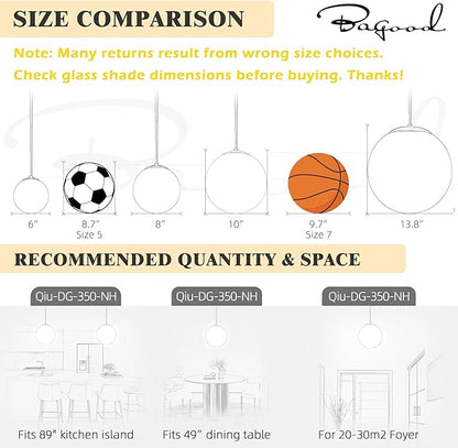 Bagood 14" Globe Pendant Light 3-Light Gold Mid Century Modern Light Fixture Milk Glass Pendant Light Globe Pendant Lights Kitchen Island Brushed Brass Finished with Milk Glass Lampshade for Bedroom