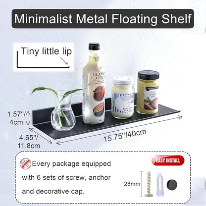 Z metnal Bathroom Shelf, Floating Shelves, Metal Display Wall Shelf, Aluminum, Wall Mounted, Matt Black,16 inch, 2 Pack