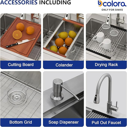 Dcolora 25 In. Drop In Kitchen Sink With Faucet Topmount Wet Bar Sink Workstation Stainless Steel Small Kitchen Sinks Single Bowl 25"×20"×10"