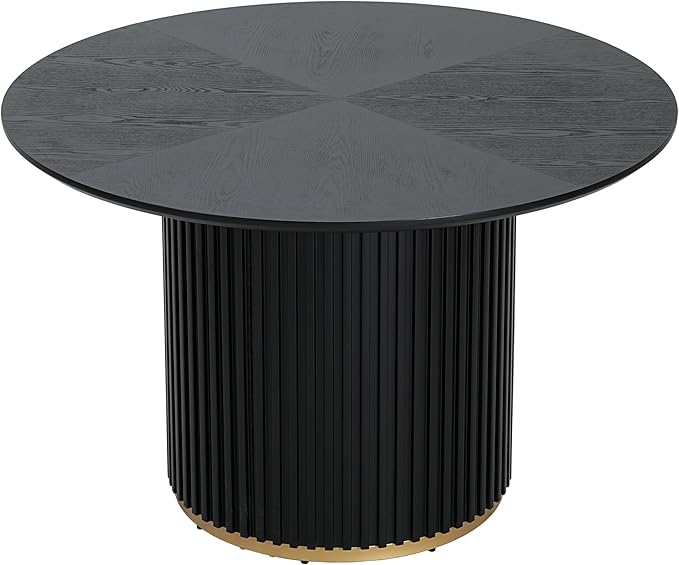 47" Max Legroom Pedestal Island Table, Rustic Dining Table with High-Grade Wood Grain, Farmhouse Dining Table for 4-5 Seats & Casual Meals, Black