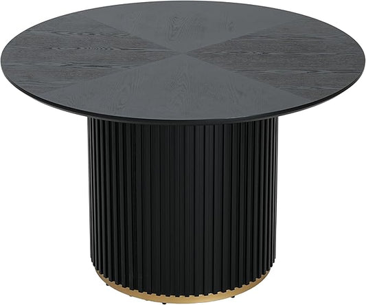 47" Max Legroom Pedestal Island Table, Rustic Dining Table with High-Grade Wood Grain, Farmhouse Dining Table for 4-5 Seats & Casual Meals, Black