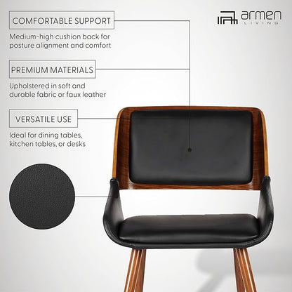Armen Living Panda Mid-Century Dining Chair in Walnut Finish and Black Faux Leather - Set of 4