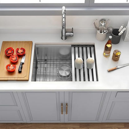 Undermount Kitchen Sink,16 Gauge T-304S Stainless Steel Workstation Sinks with Accessories, 23" x 18" x 10" Deep Single Bowl Kitchen Sinks for Outdoor, RV, Wetbar and Bathroom