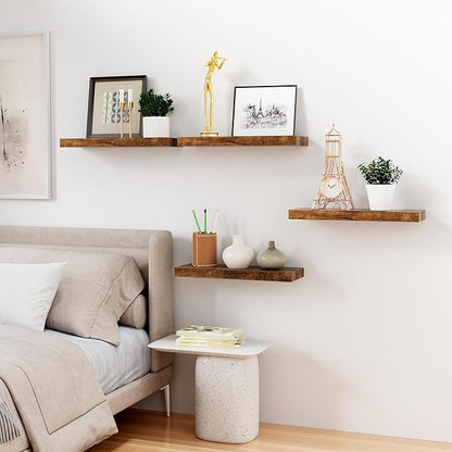 Bellsal Floating Shelves for Wall, Rustic Brown Wood Wall Shelf Set of 4, 16" Walls Mounted Floating Shelf for Kitchen, Living Room, Bedroom, Bathroom Storage, Book Shelf for Walls Home Decor