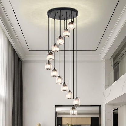 Long Chandeliers for High Ceilings Raindrop Crystal Chandelier for High Ceilings, Modern Staircase Foyer Crystal Pendant Light Raindrop Drop Lamp Chandelier for Entryway 12-Light Black