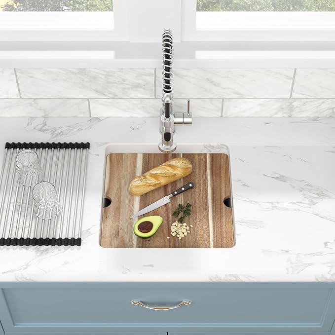 Sarlai 18 White Kitchen Sink Granite Composite - 18 x 18 inch Bar Prep Workstation Sink White Granite Composite Quartz Undermount Single Bowl Rectangular RV Camper Sinks Basin