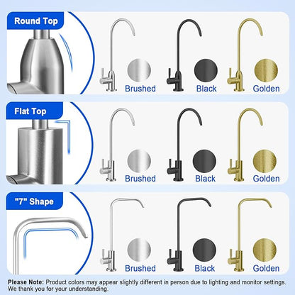 Drinking Water Faucet - Long Thread Stem Filtered Water Tap for Thick Countertop,Lead-Free RO Faucet with Hose and Quick Connect Fittings(Matte Gold-Flat Top)