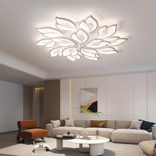 JAYMP 39.4" Flower Shaped Ceiling Light Dimmable Modern Ceiling Lamp Remote Control LED Lighting Fixture for Living Room Kitchen Dining Room (White/15 Petals)