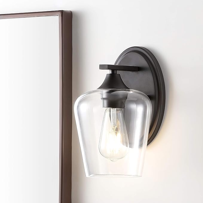 JONATHAN Y 10" Oil Rubbed Bronze 1-Light Farmhouse Rustic LED Vanity Light Sconce, Clear Glass Shade, Vintage Indoor Fixture for Bathroom Mirror, LED Bulb Included JYL7545A