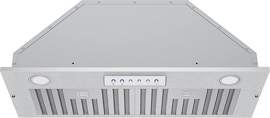 Awoco 11-3/4"D Built-in/Insert Stainless Steel Range Hood, 4-Speed, 600 CFM, LED Lights, Baffle Filters for Wood Hood (28"W 12"D Baffle Filters)