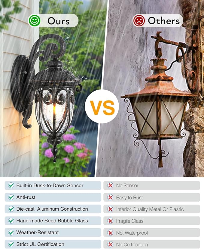 VIANIS Outdoor Lights for House Dusk to Dawn, 2 Pack Porch Lights Outside, Bronze Outdoor Light Fixture, Waterproof Exterior Lighting Fixtures for House, Doorway, Garage, Anti-Rust, Vintage Style