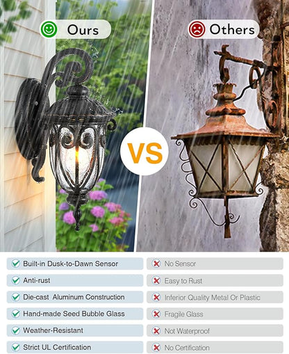VIANIS Dusk to Dawn Porch Lights Outdoor, Outdoor Wall Lights Oil Rubbed Bronze, Waterproof Outside Lights for House, House, Entryway, Porch, Garage, Anti-Rust, Vintage Style