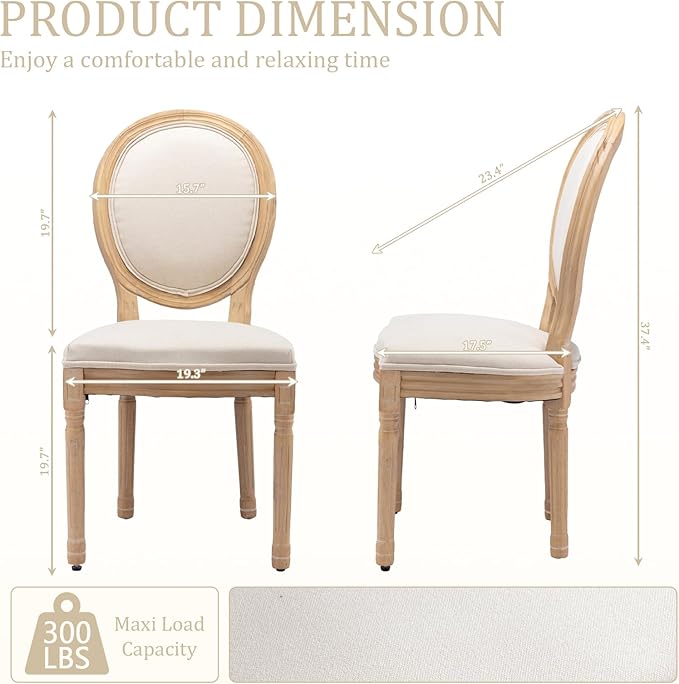 Linen Wooden Dining Chair Set of 4, Upholstered Farmhouse Dining Chair with Solid Wood Frame, Kitchen & Dining Room Chairs for Living Room, Restaurant, Bedroom (Beige-Padded, Set of 4)